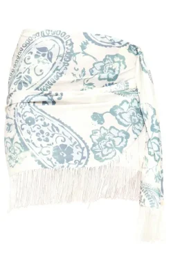 Beige Swirl Print Woven Tassel Wrap Skirt