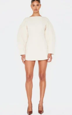 Beige Tailored Long Sleeve Shift Dress