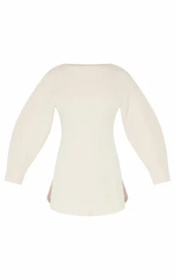 Beige Tailored Long Sleeve Shift Dress