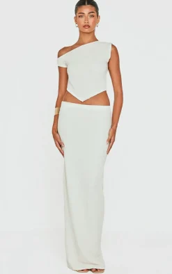 Beige Textured Maxi Skirt