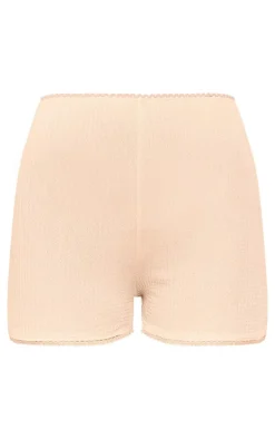 Beige Textured Frill Trim Hot Pants