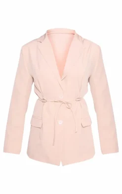 Beige Tie Front Bow Detail Blazer
