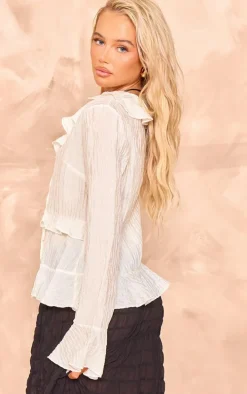 Beige Tiered Ruffle Flute Sleeve Top