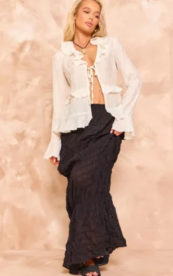 Beige Tiered Ruffle Flute Sleeve Top