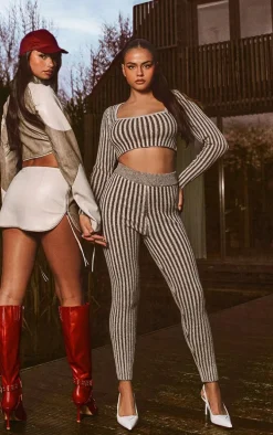 Beige Two Tone Chunky Knit Leggings