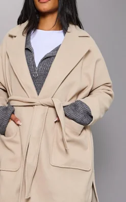 Beige Wool Look Oversized Coat