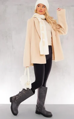 Beige Wool Look Tailored Blazer