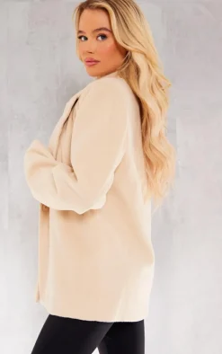 Beige Wool Look Tailored Blazer