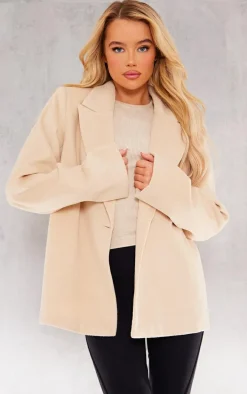 Beige Wool Look Tailored Blazer