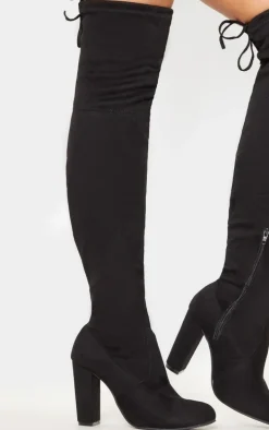 Bess Black Faux Suede Heel Thigh Boots