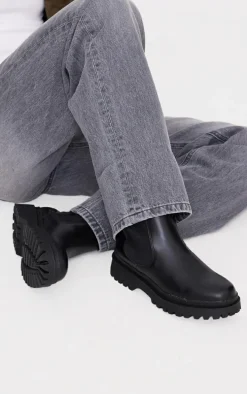 Black Pu Round Toe Chelsea Ankle Boots