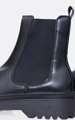 Black Pu Round Toe Chelsea Ankle Boots