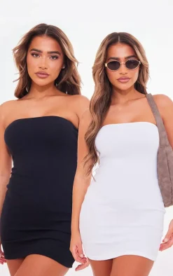 Black & White 2 Pack Rib Bandeau Bodycon Dress