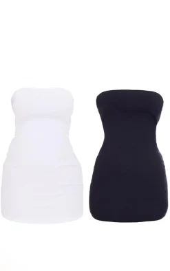 Black & White 2 Pack Rib Bandeau Bodycon Dress