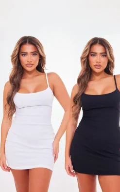 Black & White 2 Pack Rib Strappy Bodycon Dress
