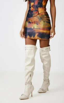 Black Abstract Print Satin Micro Mini Skirt