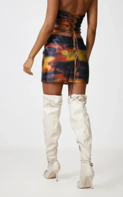 Black Abstract Print Satin Micro Mini Skirt