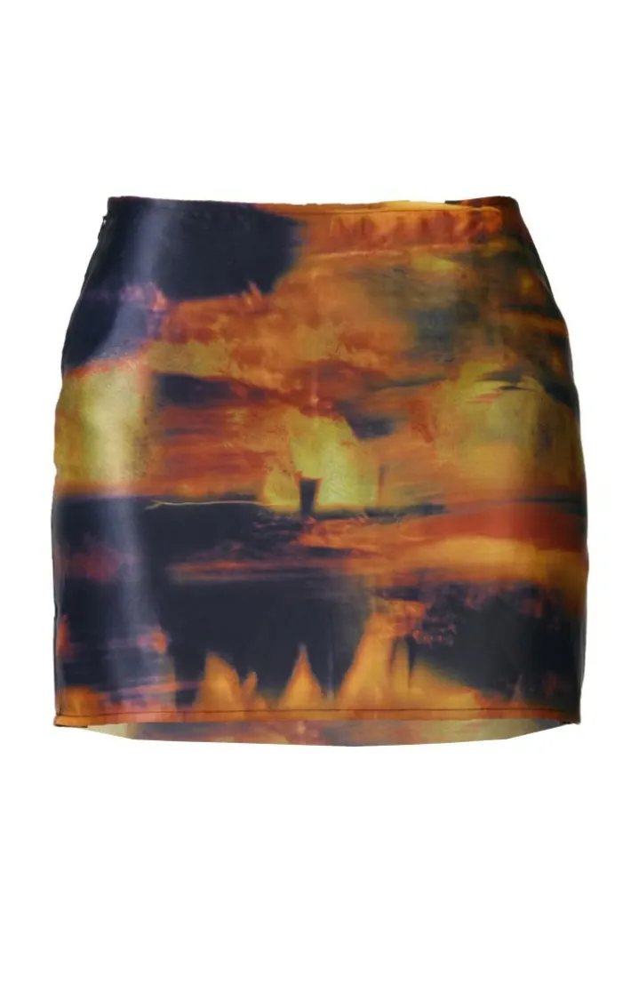 Black Abstract Print Satin Micro Mini Skirt