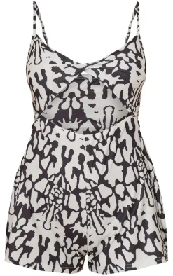 Black Abstract Print Twist Bust Strappy Romper