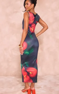 Black Abstract Soft Touch Sleeveless Maxi Dress