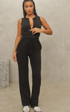 Black Acid Wash Zip Tie Jumpsuit