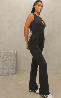 Black Acid Wash Zip Tie Jumpsuit