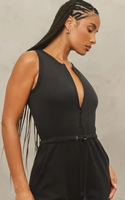 Black Acid Wash Zip Tie Jumpsuit
