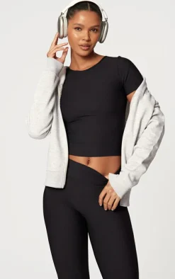 Black Active Rib Short Sleeve Gym Top