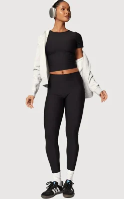 Black Active Rib Short Sleeve Gym Top