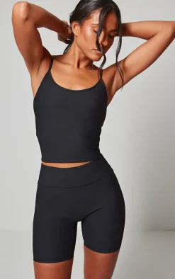 Black Active Rib Strappy Vest Top