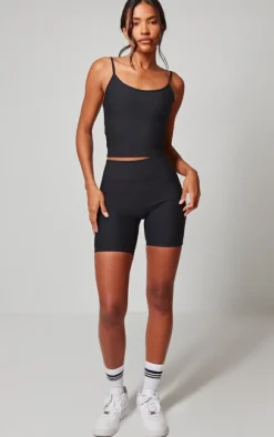 Black Active Rib Strappy Vest Top