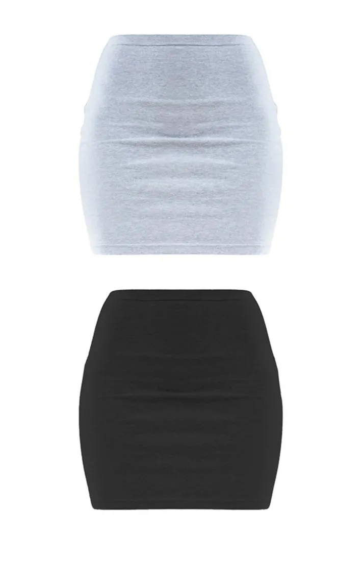Black and Grey Basic Cotton Blend Jersey 2 Pack Mini Skirt