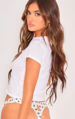 Black And White 2 Piece Mesh Frill Bow Print Thongs