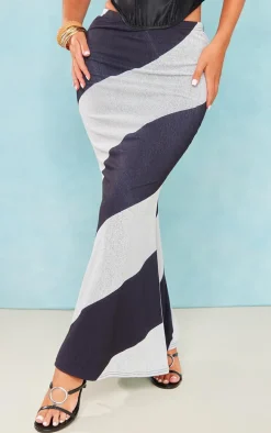 Black And White Printed Burnout Mesh Fishtail Maxi Skirt