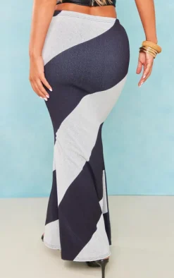 Black And White Printed Burnout Mesh Fishtail Maxi Skirt