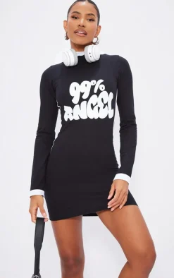 Black Angel Graphic Contrast Sleeve Bodycon Dress