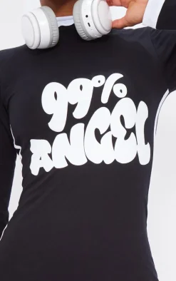 Black Angel Graphic Contrast Sleeve Bodycon Dress