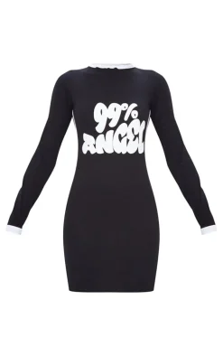 Black Angel Graphic Contrast Sleeve Bodycon Dress