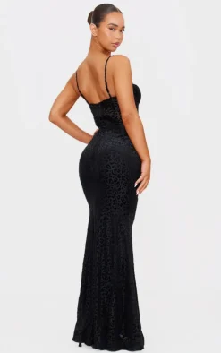 Black Animal Devore Maxi Dress