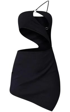 Black Asymmetric Extreme Cut Out Knit Mini Dress