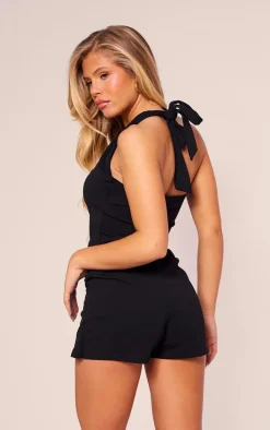 Black Asymmetric Halterneck Strap Detail Bandeau