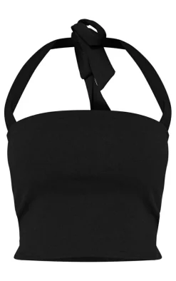 Black Asymmetric Halterneck Strap Detail Bandeau