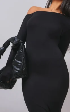 Black Asymmetric Neck Split Detail Maxi Dress