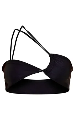 Black Asymmetric Ruched Bikini Top
