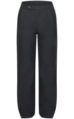 Black Asymmetric Waistband Straight Leg Woven Pant