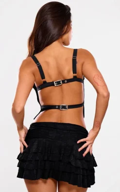 Black Backless Buckle Detail Crop Top