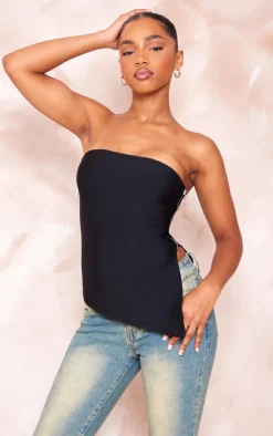 Black Bandage Split Asymmetric Hem Bandeau Long Top