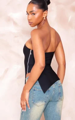 Black Bandage Split Asymmetric Hem Bandeau Long Top