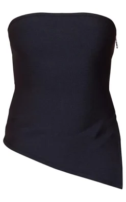 Black Bandage Split Asymmetric Hem Bandeau Long Top