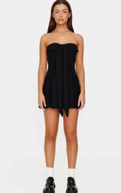 Black Bandeau Bow Detail Bodycon Dress